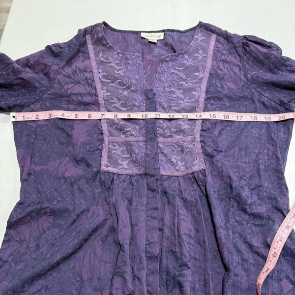 Coldwater Creek Lacy Crinkle Tunic Button Up Purple Blouse Women’s Size Medium - Picture 7 of 14